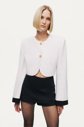 Gold-Button Cropped White Jacket